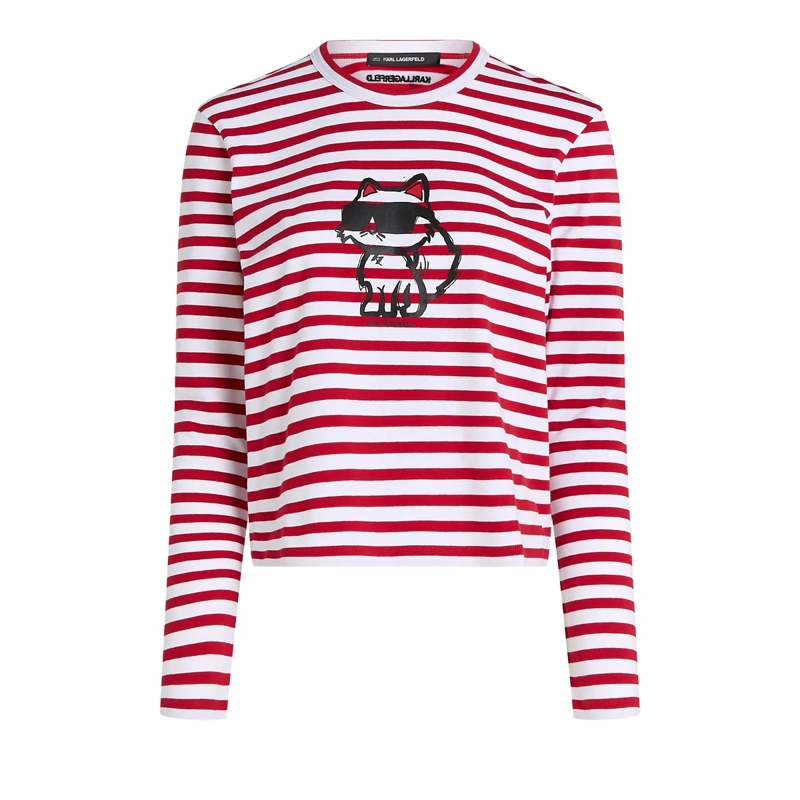 Karl Lagerfeld T-Shirt IKON LANGARM-T-SHIRT MIT STREIFEN rot