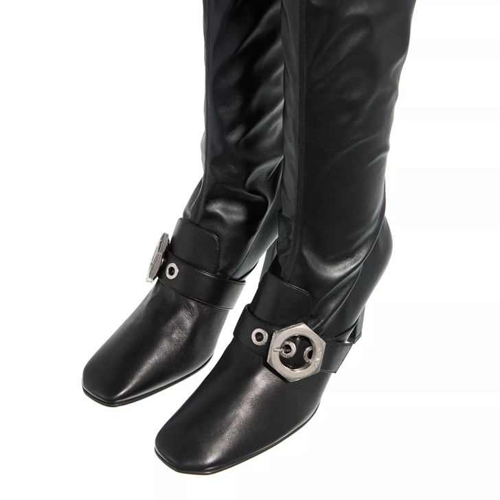 Black leather high heel boots best sale