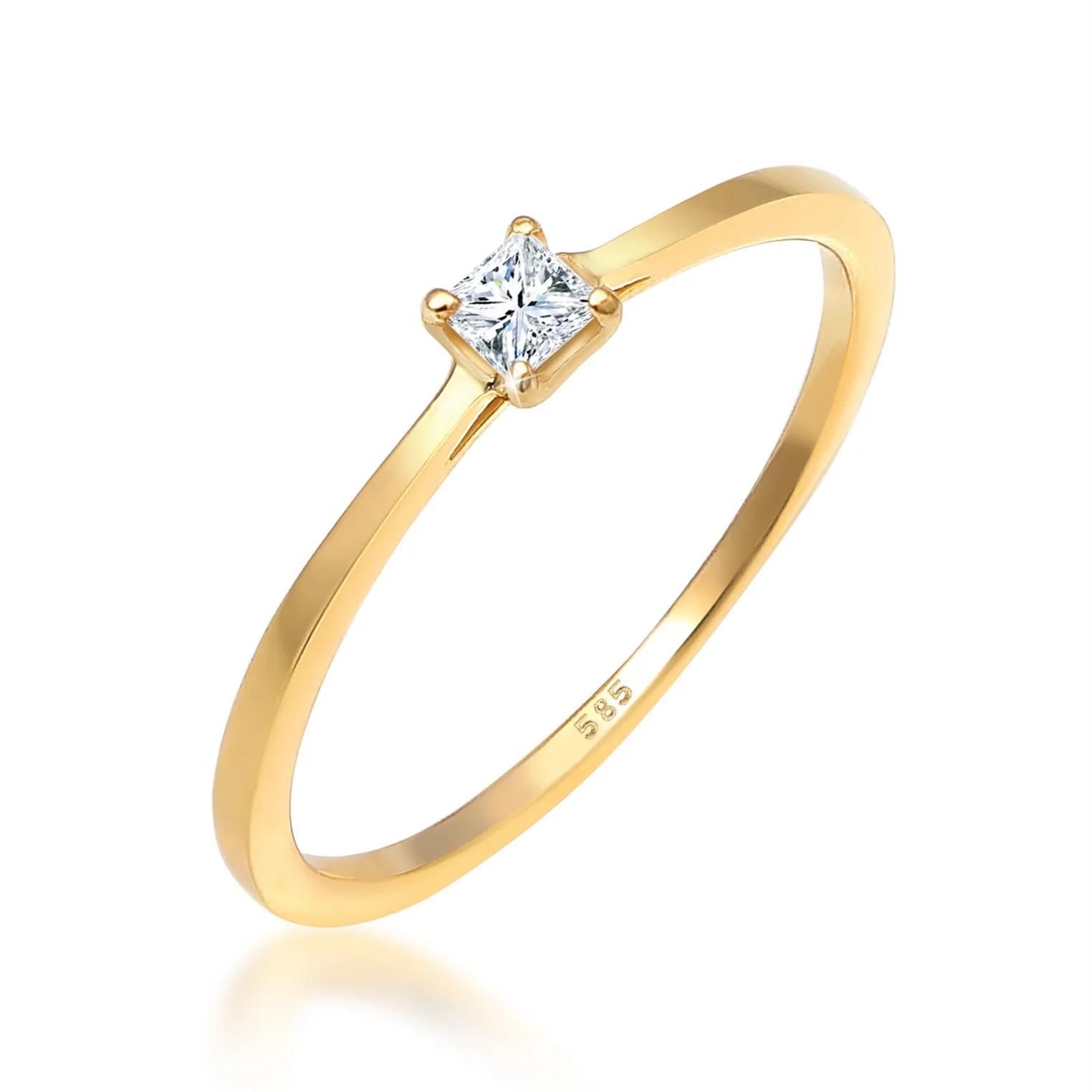 Elli Ringe - Ring Prinzessschliff Diamant (0.1 ct) 585 Gelbgold - Gr. 52 MM - in Gold - für Damen