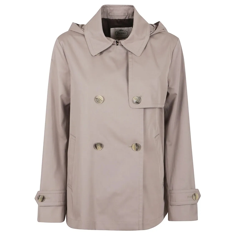 Herno Manteau d'hiver Short Double-Breasted Brown Coat With Hood And Fla Pink