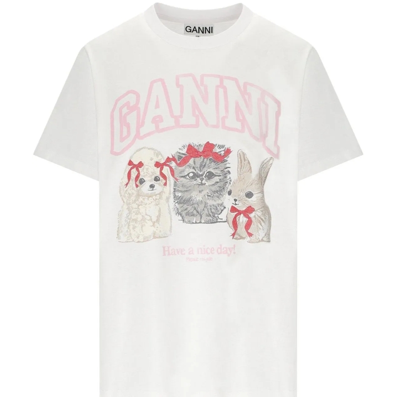 GANNI T-shirt GANNI ANIMALS BASIC T-SHIRT weiß