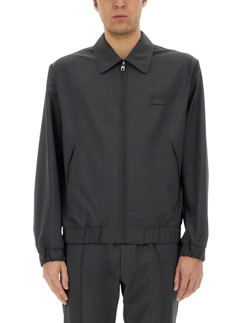 Thumbnail - Dolce&Gabbana - Wool Canvas Jacket With Plaque - Größe 50 - grau