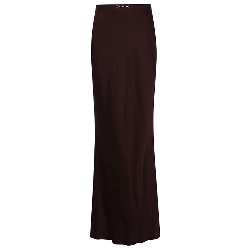 Elisabetta Franchi Minijupe Maxi Skirt In Acetate Blend With Flared Hem Brown