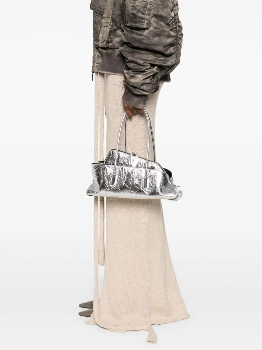The Attico Crossbody bags Metallic Silver Handbag With Crinkled Texture in zilver