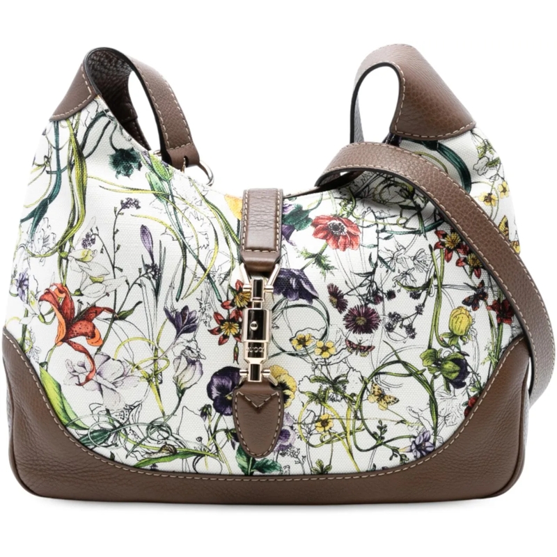 Gucci Schultertasche Flora Canvas Jackie O Bouvier Crossbody weiß