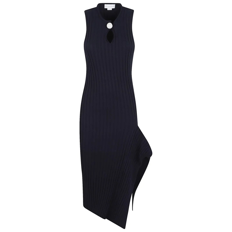 Stella McCartney Midi-jurk Ribbed Midi Dress With Keyhole Cutout Black