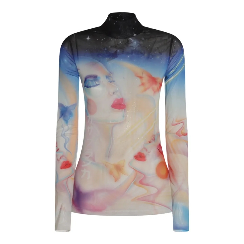 Casablanca Top met lange mouwen Long-Sleeve Sheer Top With Surreal Artistic Print White