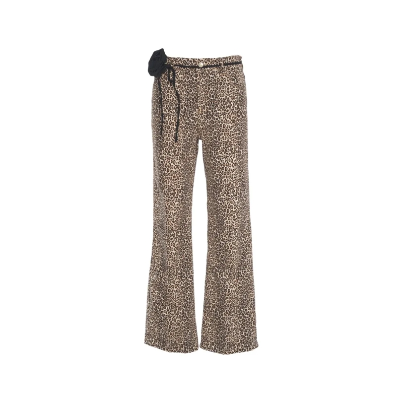 LIU JO Jeans Brown Animal Print Wide-Leg Trousers With Drawstri Pink