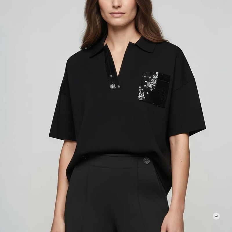 Marc Aurel Pullover Polo Pullover mit Pailletten-Details schwarz(Image 3)