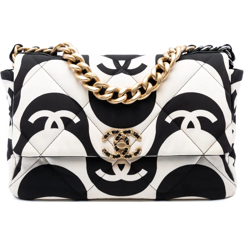 Chanel Sac à bandoulière Large Printed Silk 19 Flap weiß