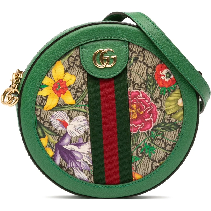 Gucci Sac à bandoulière Mini GG Supreme Flora Ophidia Round Crossbody braun