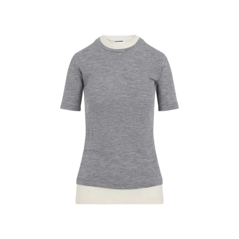 Jil Sander T-Shirt Heather Grey Knit Top With Off-White Accents Multicolor