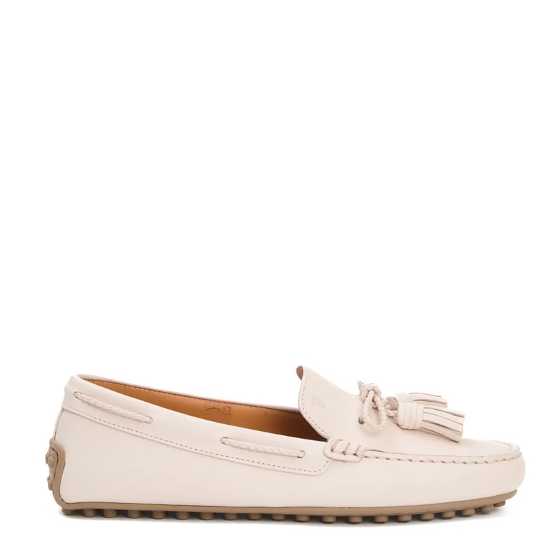 Tod's Ballerinas Rounded Toe Moccasin With Decorative Tassel Detail White