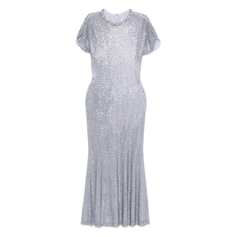 Self Portrait Midikleid Fitted Midi Dress With Reflective Embellishments Grey
