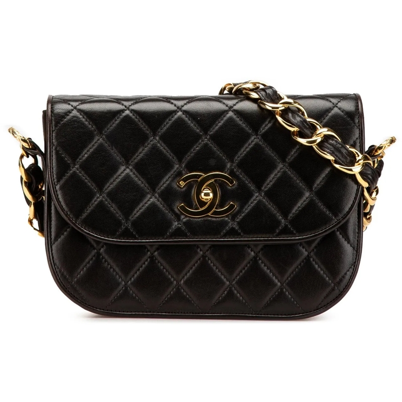 Chanel Sac à bandoulière CC Quilted Lambskin Chain Flap schwarz