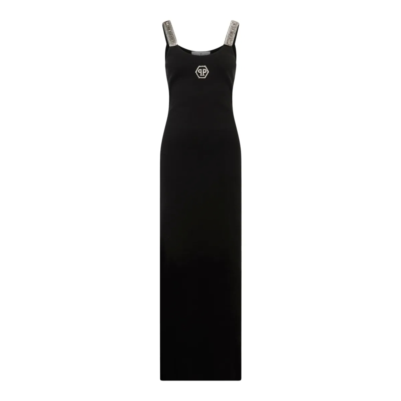 Philipp Plein Maxikleid Long Tank Dress Strass Hexagon schwarz