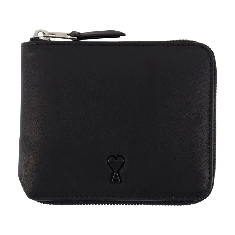 AMI Paris Geldbörse Zip-Around Wallet In Smooth Calfskin Leather Black