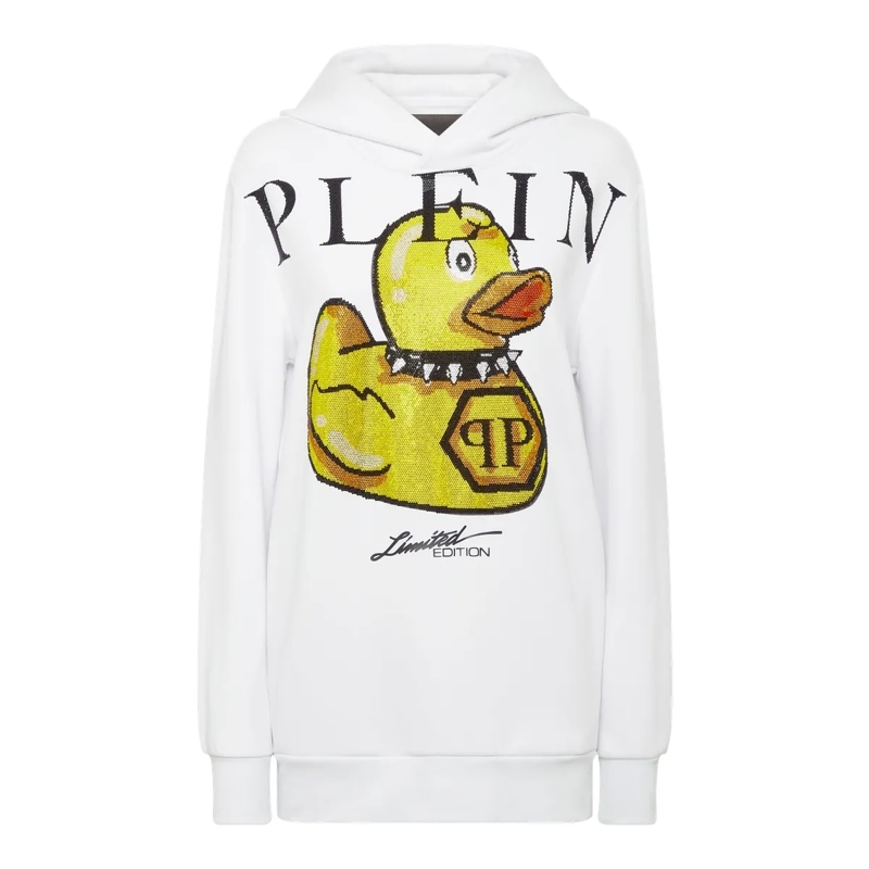 Philipp Plein Top Hoodie Duck Mit Schmucksteinen weiss