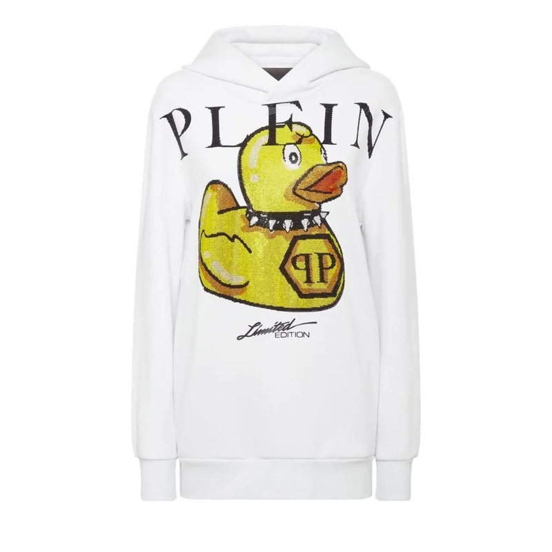 Philipp Plein Sweatshirt Hoodie Duck Mit Schmucksteinen weiss