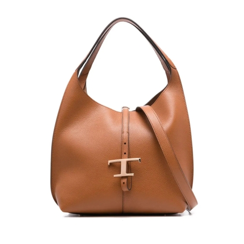Tod's Sac à bandoulière Brown Structured Pebbled Handbag With T-Clasp And  Brown