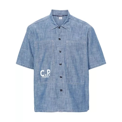 CP Company Logo-Print Denim Shirt Blue 