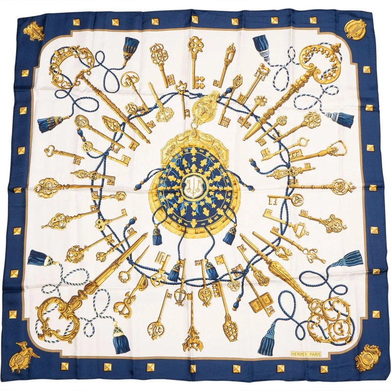 Hermès Wollschal Hermes Classic "Les Clefs" Silk Carre 90 Scarf Tuc blau