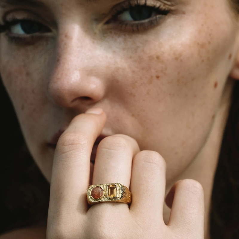 Haze & Glory Ring Ring Cocktail Citrin Sonnenstein Orange 925 Sterli gold(Image 7)