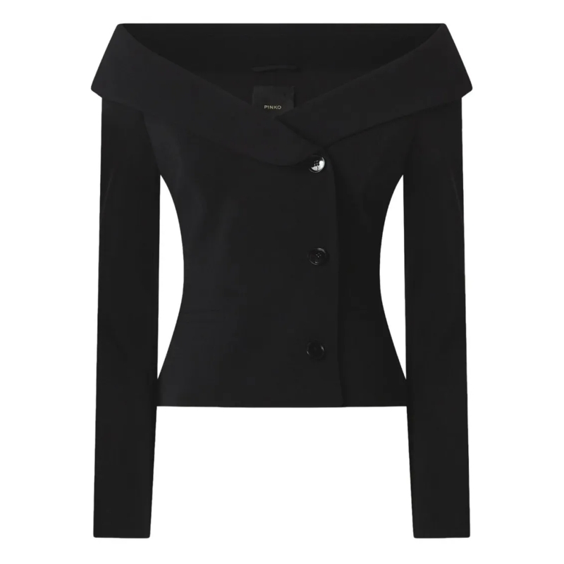 Pinko  Off-The-Shoulder Black Jacket With Folded Neckline Black