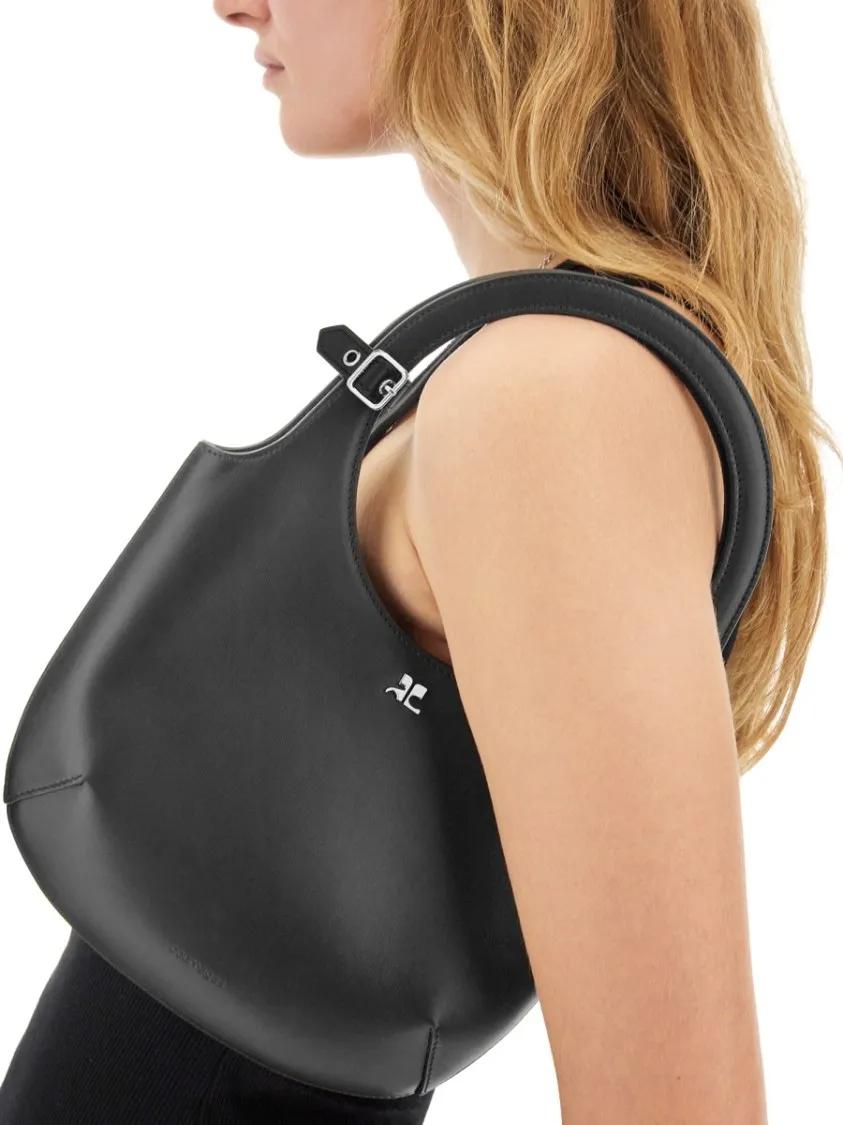 Courrèges Hobo bags Circular Handle Leather Bag With Adjustable Strap in zwart