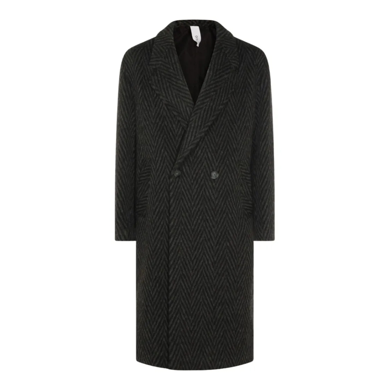 Hevo Bontjassen Tailored Long Coat With Herringbone Pattern Black