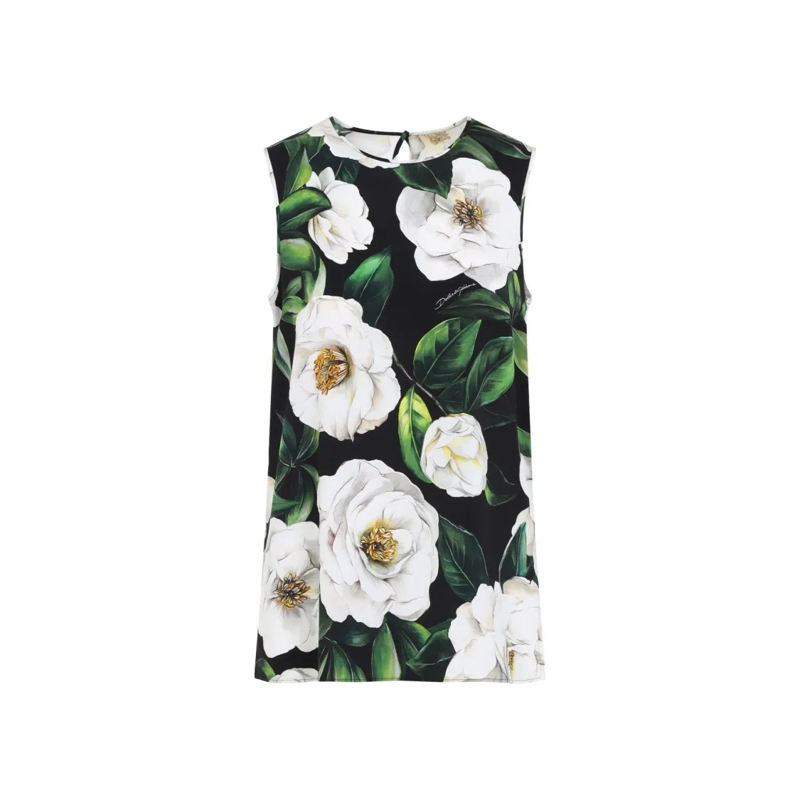 Dolce&Gabbana Top Floral Print Sleeveless Top Black
