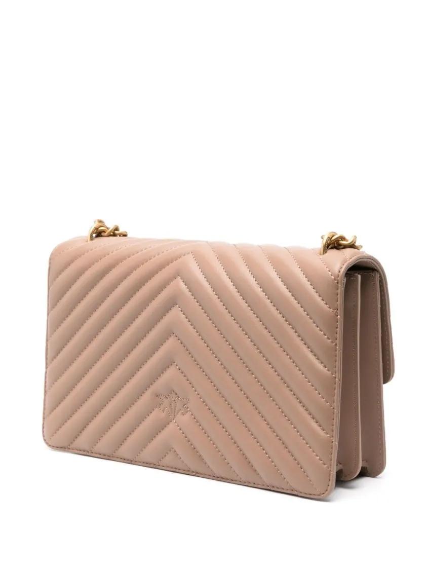 pinko Hobo bags Chevron Quilted Calf Leather Shoulder Bag in roze