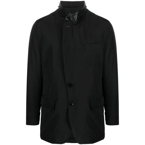 Tom Ford Black Leather-Trim Single-Breasted Jacket Black Veste de transition