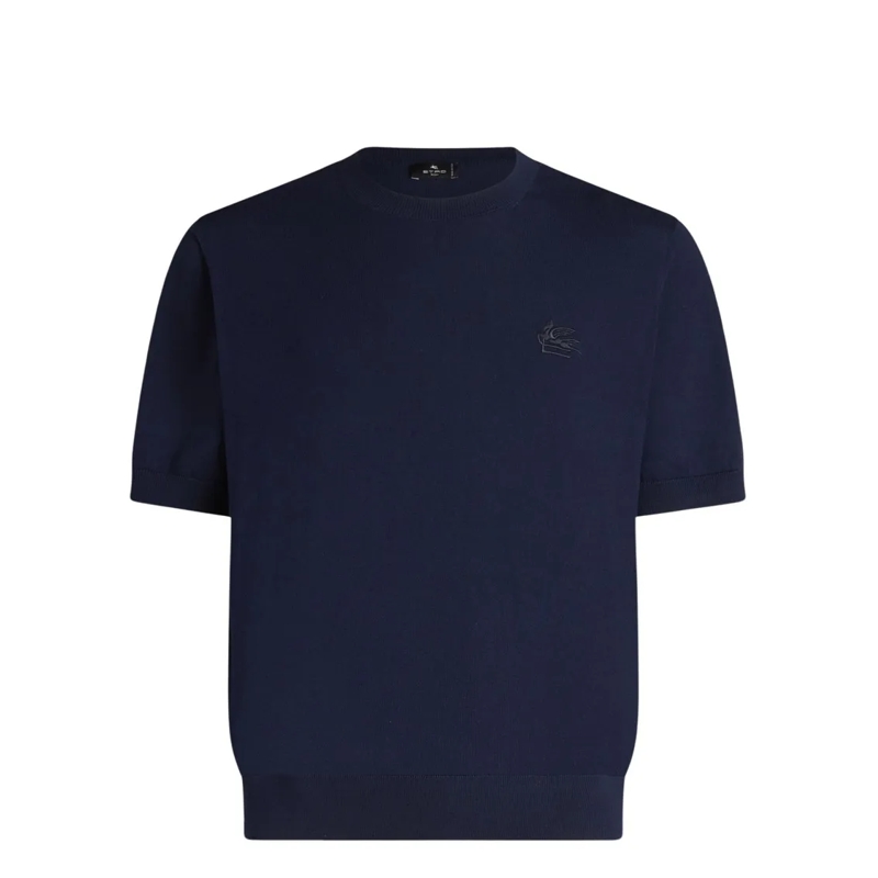 Etro T-shirt Lightweight Navy Cotton Jersey Crewneck T-Shirt Blue
