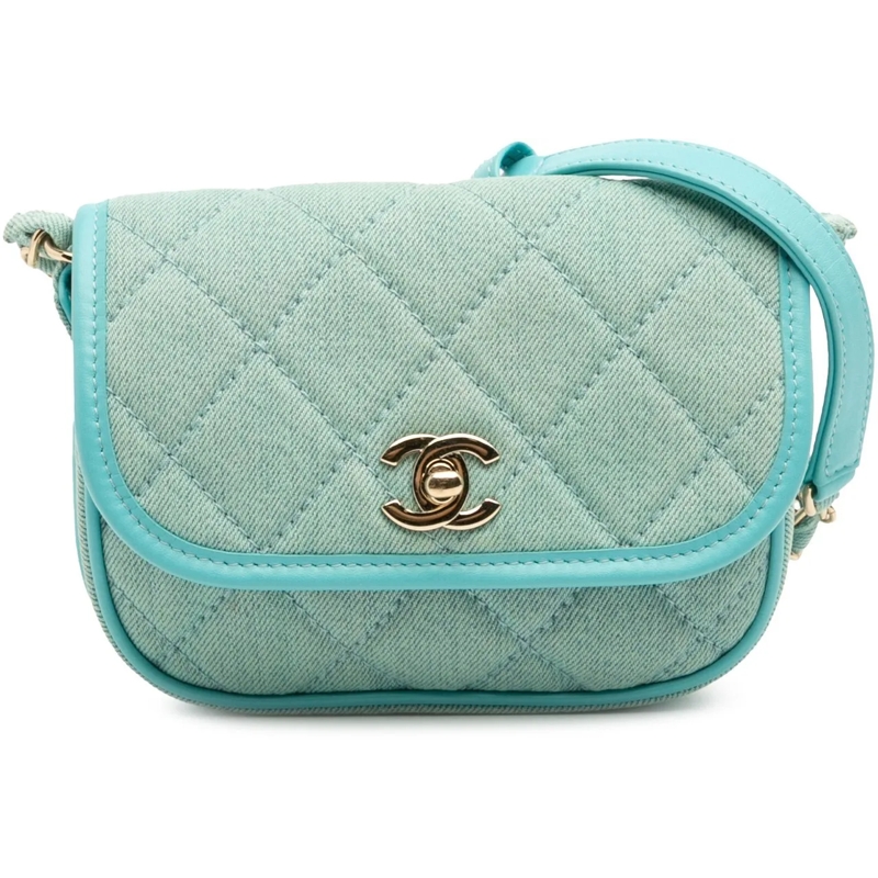 Chanel Schultertasche Mini CC Quilted Denim Messenger Flap blau
