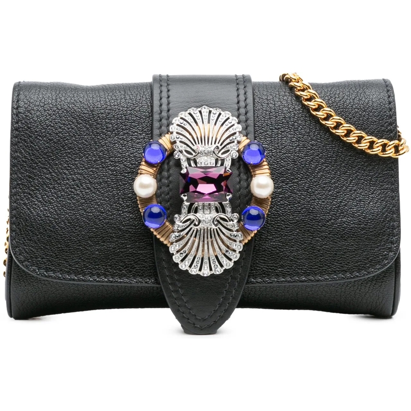 Miu Miu Sac à bandoulière Leather Crystal Embellished Crossbody schwarz