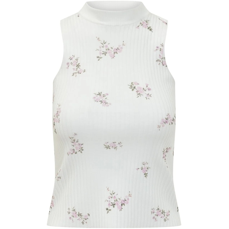 MSGM  Top A Costine Floreale Smanicato weiß