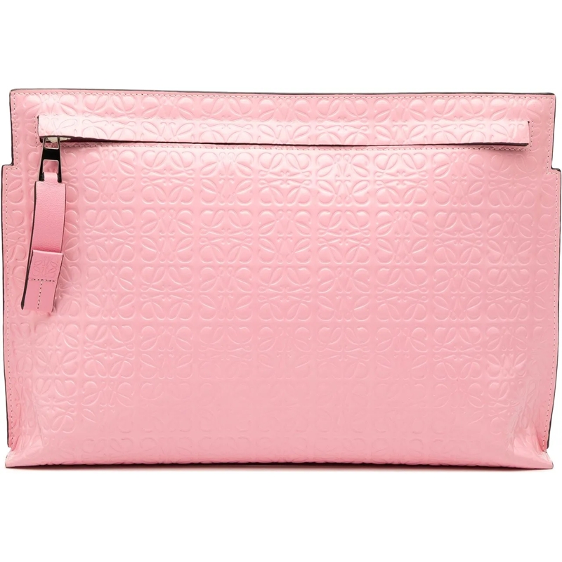 Loewe Pochette Embossed Leather Anagram Repeat T Clutch rose