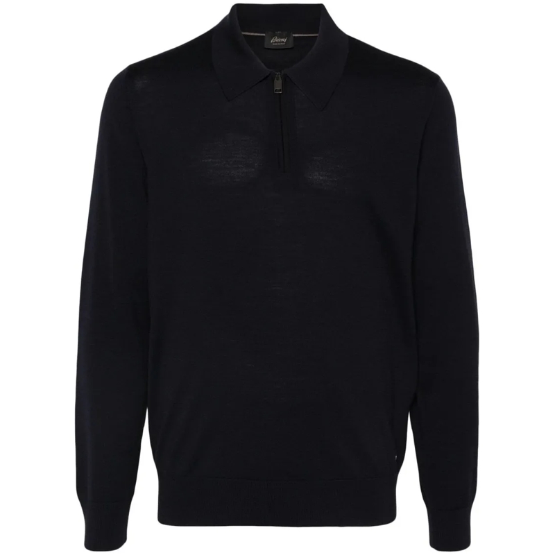 Brioni Polohemd Long Sleeve Polo Shirt With Zip Closure Black