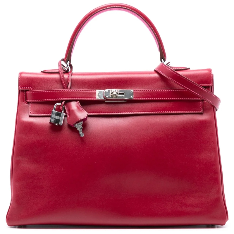 Hermès Schultertasche Box Calf Verso Kelly II Retourne 35 rot