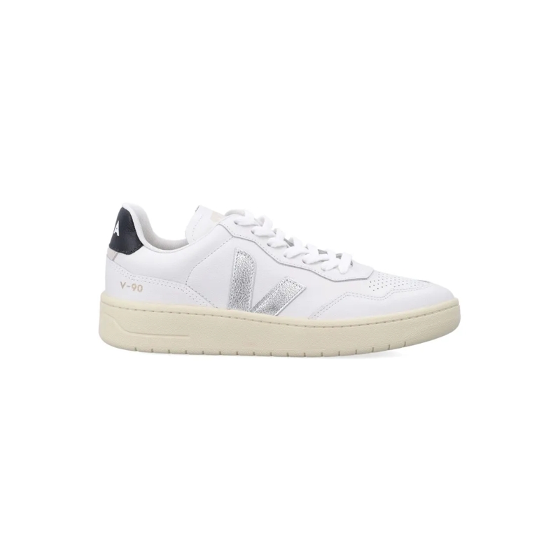 Veja Low-Top-Sneaker V-90 White And Silver Leather Sneakers White