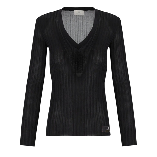 Elisabetta Franchi  ELISABETTA FRANCHI SCHWARZER GERIPPTER PULLOVER schwarz