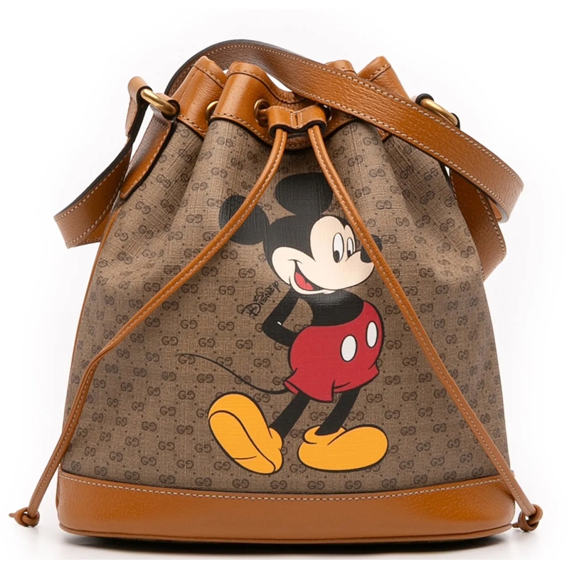 Gucci Schultertasche Micro GG Supreme Mickey Mouse Bucket Bag braun