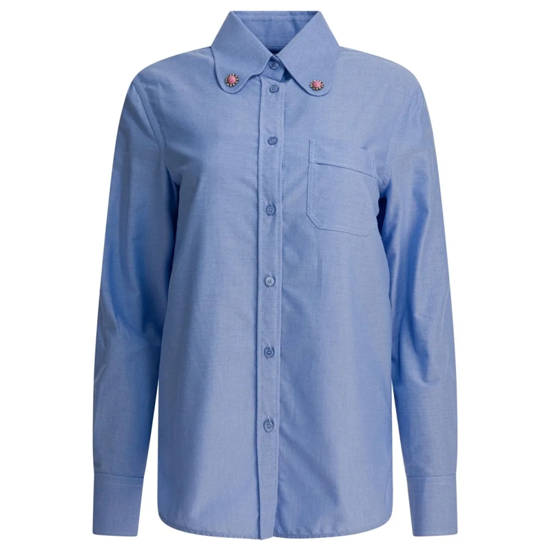 Valentino Garavani Overhemd Shirt With Embellished Collar Blue
