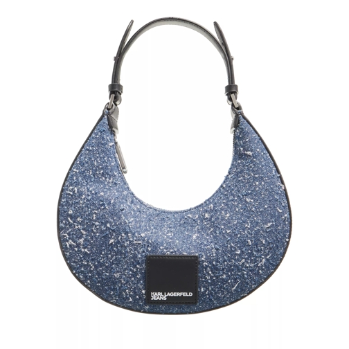 Karl Lagerfeld Jeans Tech Leather Small Half Moon White/Blue Boucle Hobo Bag