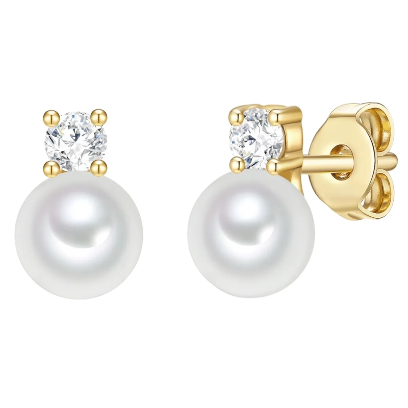 Trilani Ohrstecker Sterling Silber Ohrstecker Zirkonia Süßwasser-Zuch gold