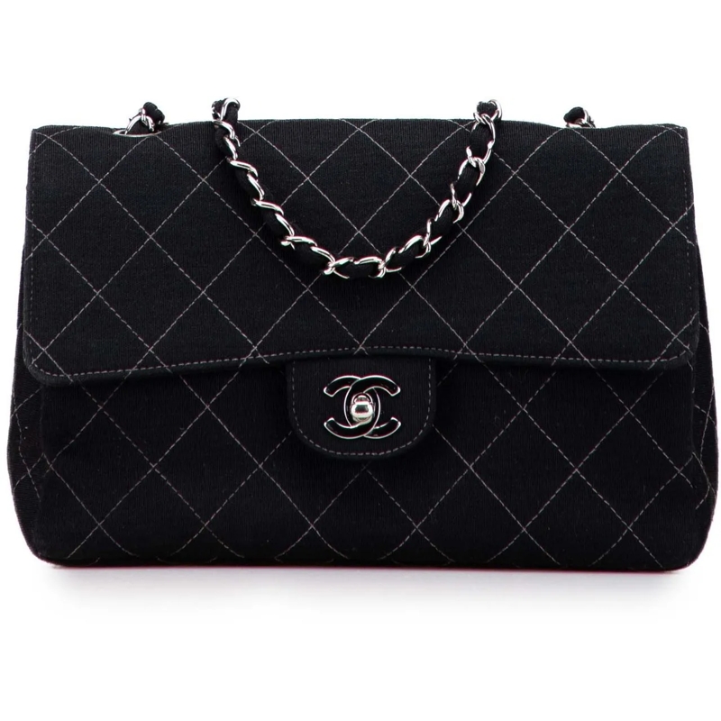 Chanel Sac à bandoulière Medium Quilted Jersey Single Flap schwarz