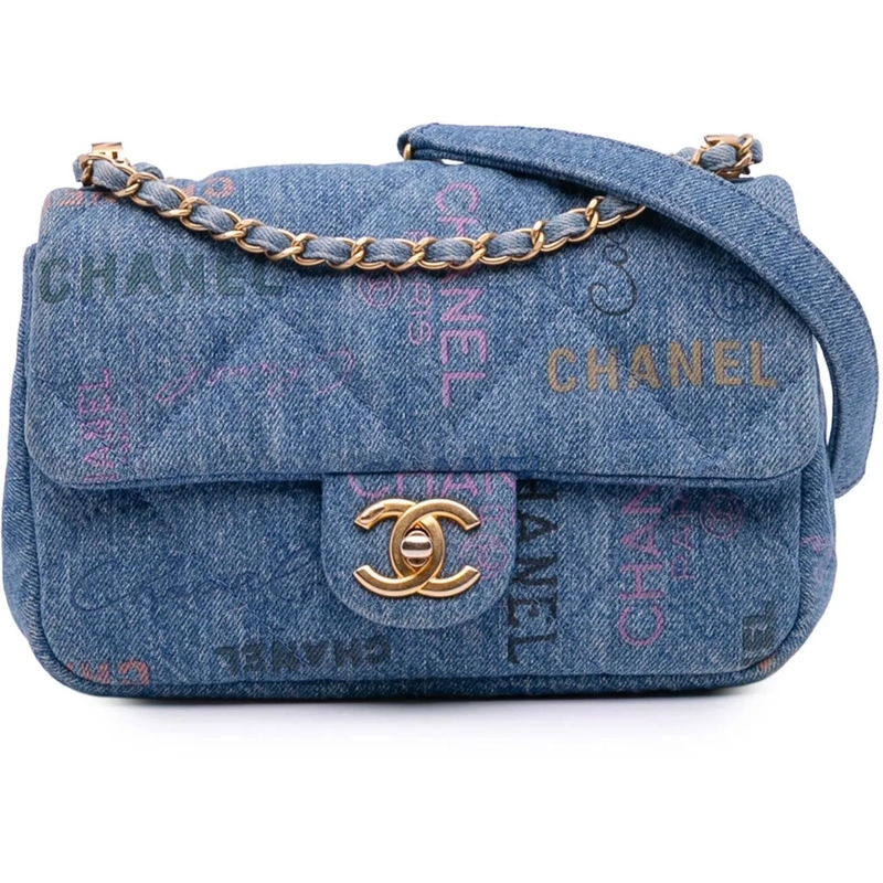 Chanel Sac à bandoulière Mini Rectangular Quilted Denim Mood Flap blau