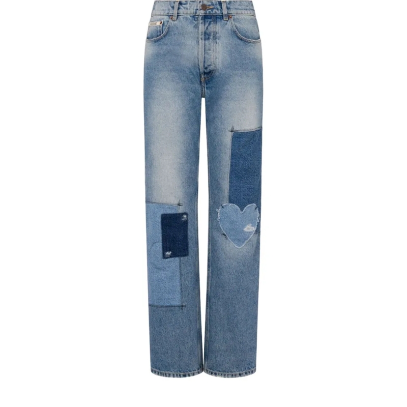 Moschino Jeans High-Rise Denim Trousers With Patchwork Detailing Blue