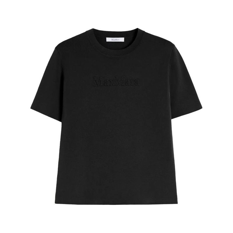 Max Mara T-Shirt Classic Crew Neck Black T-Shirt With Subtle Logo Black